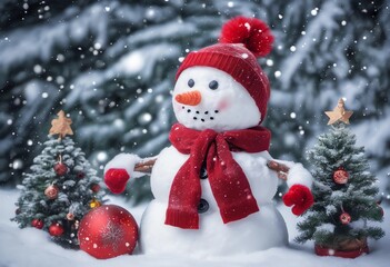 Christmas snowman in the forest