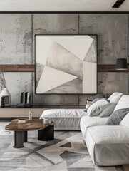 A beautiful canvas frame 3D mockup in modern living room, bed room, kitchen, bathroom interior, Created with AI