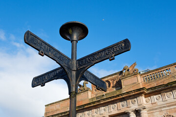 Glasgow Scotland: 12th Feb 2024: Street signs on Clyde Street outside the Briggait. Clyde walkway Glasgow Green