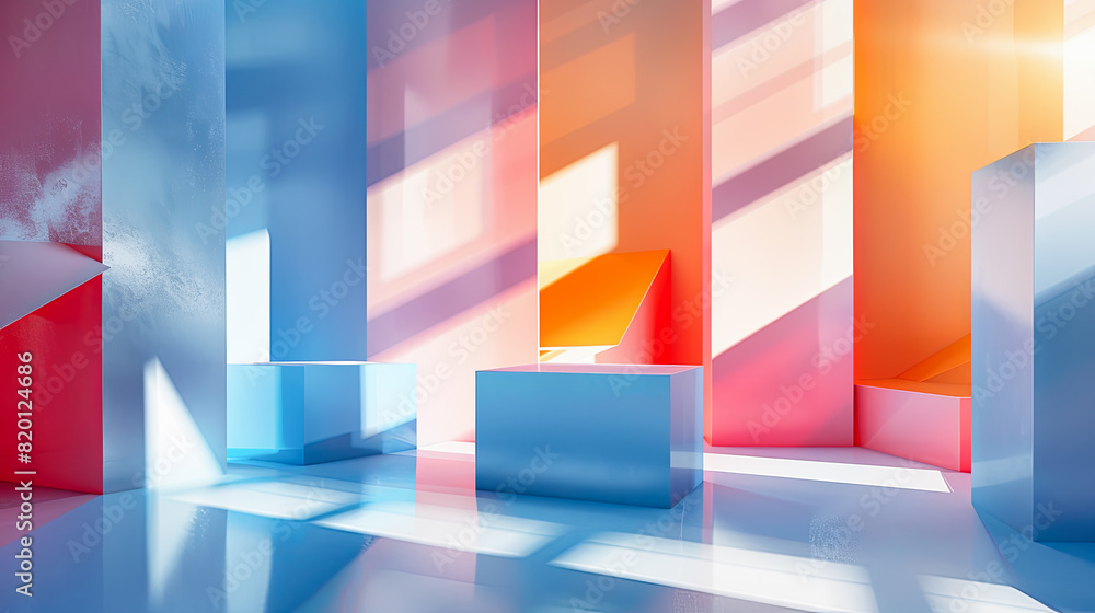 Poster 3d rendering abstract geometric forms. platforms for product presentation.