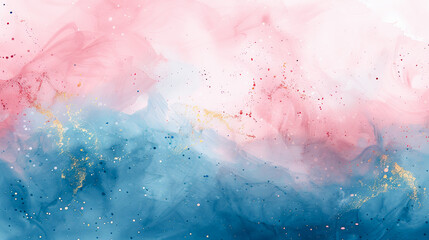 Fototapeta premium Abstract blue and pink watercolor background. Hand-drawn illustration.