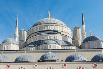 A beautiful front view of its dome from the outside of the 18 March Hatime Ana Grand Mosque in...