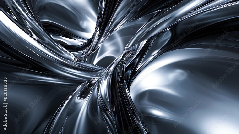 Poster 3d rendering of abstract wavy metallic background with some smooth lines in it