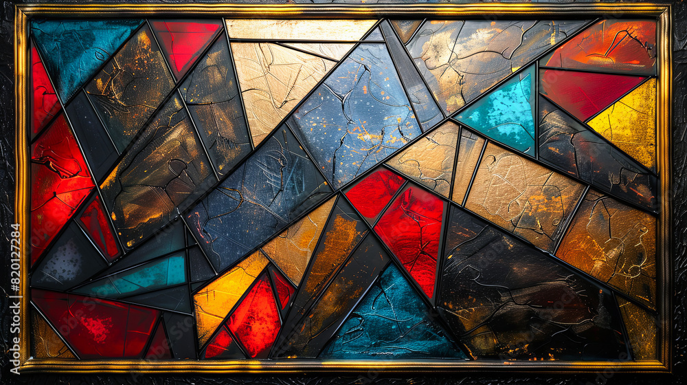 Aufkleber colorful stained glass window with abstract geometric pattern. 3d rendering