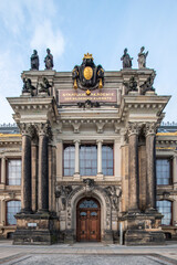 Lemon squeezer octagon. Art gallery of the HfBK Dresden. entrance to a monomental building, one of the oldest art colleges in Germany. Dresden, Saxony, Germany