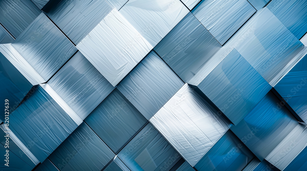 Poster 3d rendering of abstract geometric shapes in gray and blue color background