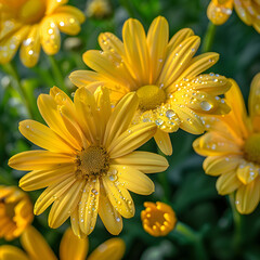 Intricacies of yellow daisy care captured in an outdoor garden setting under pleasant sunlight