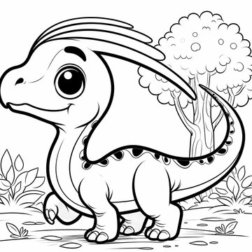 recommend clip art: Cartoon Parasaurolophus Dinosaur Coloring Page