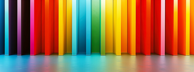 Empty wall studio room with Rainbow. abstract background with colorful spectrum.
