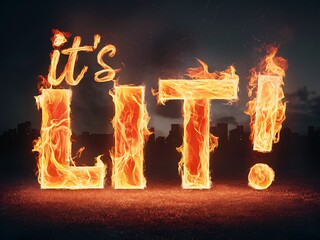 It's Lit! Fiery Text Design with Urban Night Skyline