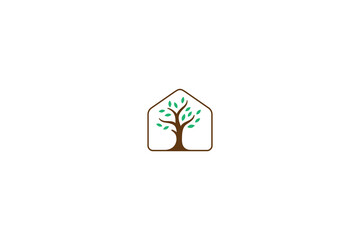 Minimalist house logo with shady trees