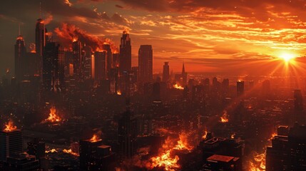 Obraz premium Big fire burning in the city at night.