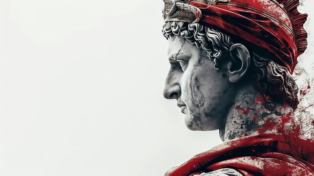 A stoic spartan warrior stares into the distance, his face weathered by years of battle