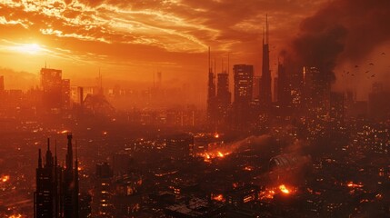 Fototapeta premium Big fire burning in the city at night.