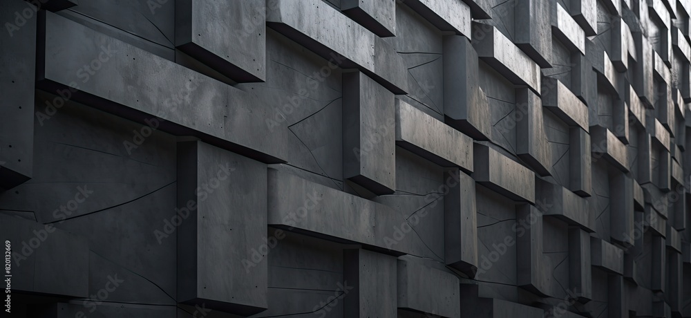 Poster a black and white photo of a wall with a lot of squares and triangles. the photo is abstract and has