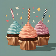 Chocolate Cupcakes close-up Photo with Colorful icing for Celebration
