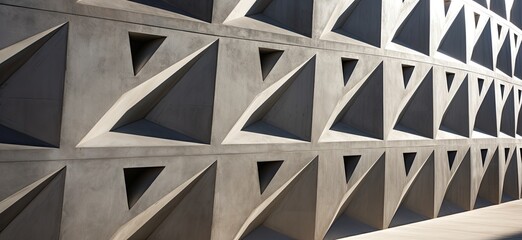 Fototapeta premium A black and white photo of a wall with a lot of squares and triangles. The photo is abstract and has a modern feel to it