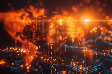 Fototapeta premium Digital world map with glowing data connections