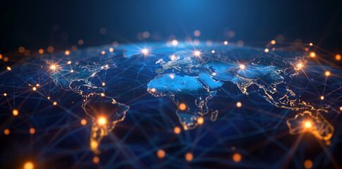 Fototapeta premium Digital representation of the world with glowing connection points, highlighting the concept of a global network.