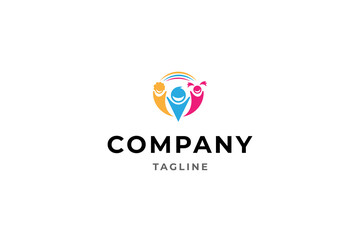 cheerful child flat vector design logo with a colorful rainbow on top
