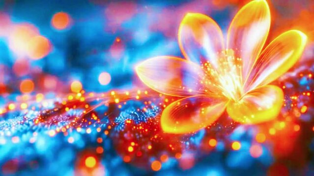 Light streaks converge and bloom into a digital flower, symbolizing technological growth, 4K High-Quality Background Video