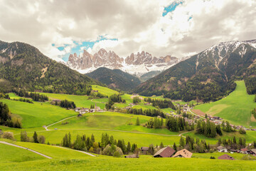 The most beautiful and famous place in the Italian Alps is the village of Santa Magdalena in the...