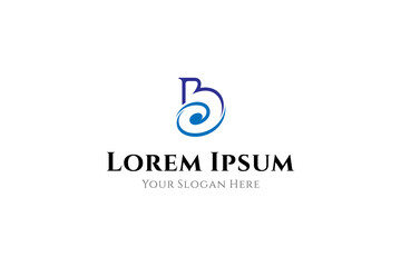 B letter logo with blue waves combination in simple flat vector design