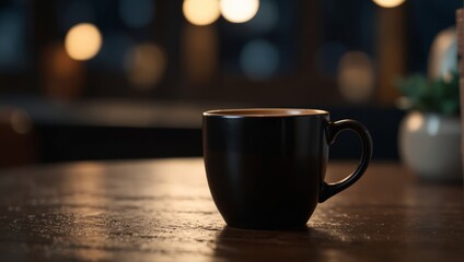 Obraz premium A cup of coffee is sitting on a table next to some pots,.