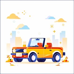 Fototapeta premium Minimalistic red car in cute clipart style, simple vector illustration on a white background, perfect for kids