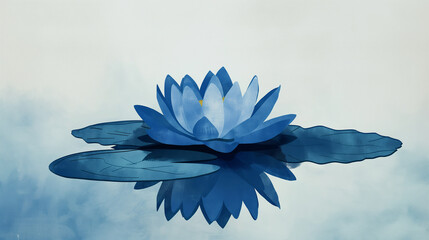 Illustration of a blooming blue lotus flower. Meditation, serenity and spirituality concept.
