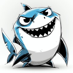 Fototapeta premium Vibrant, cartoonish shark with a friendly grin, simple and clear lines, perfect for a kids animated show