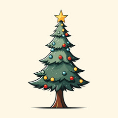  Hand Drawing Christmas Tree and Lights Illustration