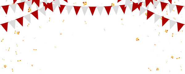 triangle pennants chain and confetti for holiday party, birthday, celebration, carnival, anniversary and decoration