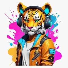 Illustration of a cute animal with a colorful splash concept that is suitable for t-shirt designs. Clothing Design. Streetwear Design. Logo Animal