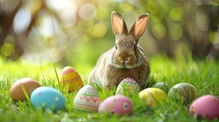 Background easter egg spring bunny happy rabbit flower seamless cute. 