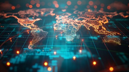 World map global technology, digital information network