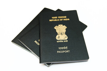Indian Passport isolated on white background with clipping path and full depth of field
