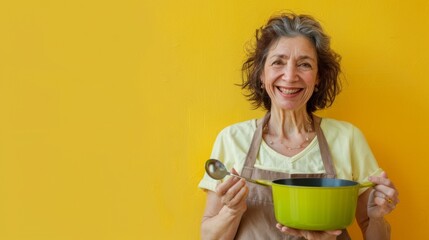 Joyful Woman with Cooking Pot