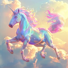 Holographic Ethereal D Cartoon Unicorn Radiating Rainbow Colors