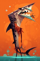 Brightly colored shark with a big smile, cartoon style, simplified and stylized, ideal for childrens book
