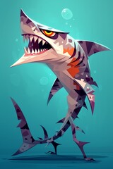 Brightly colored shark with a big smile, cartoon style, simplified and stylized, ideal for childrens book