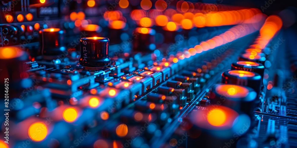 Poster powerful data center with servers, network equipment and blinking lights - high-tech infrastructure,