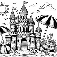Obraz premium Delightful Beach Scene Coloring Page for Children