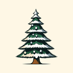 Hand Drawn Christmas Tree with Snow Illustration