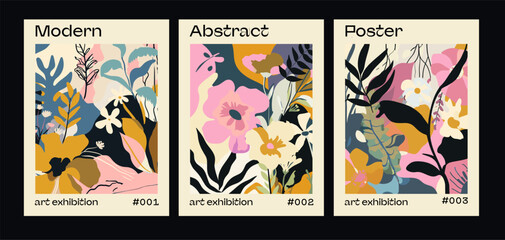 Naklejka premium Floral posters in modern scandinavian trendy minimal style. Design template for wallpaper, wall decor, print, postcard, cover.