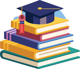 Stack of books with a graduation cap vector illustration 