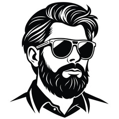 A beard with sun glass a mustache vector silhouette 