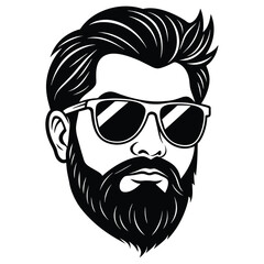 A beard with sun glass a mustache vector silhouette 