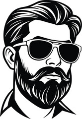 A beard with sun glass a mustache vector silhouette 