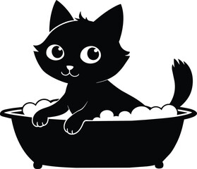 A kitten happily taking a bath vector silhouette 